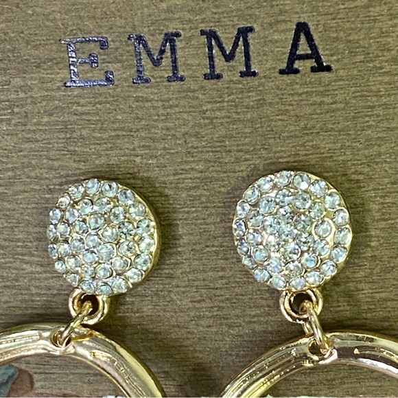 Emma Gold Toned Fashion Circle Dangle Earrings With Clear Rhinestones - Picture 5 of 7